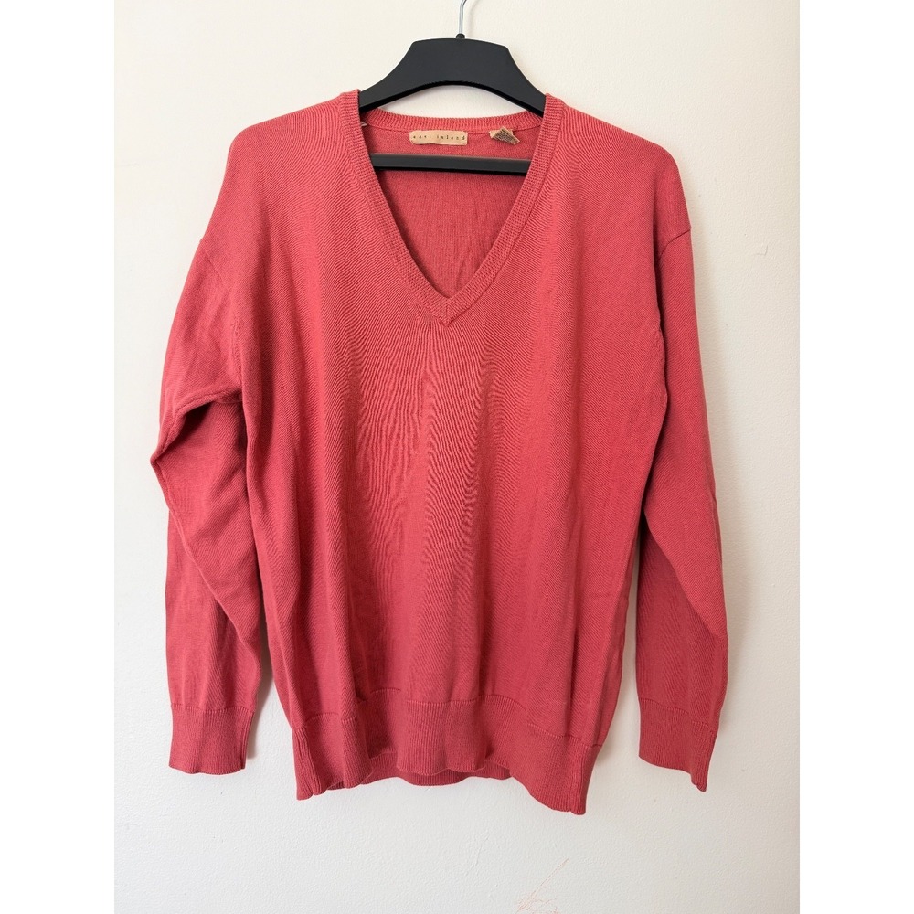 Vintage East Island 100% Cotton Sweater Womens Large Coral V Neck Pullover